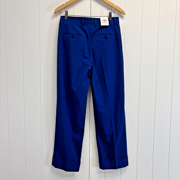 Zara Womens Cuffed Dopamine Chic Pleated Trousers Size 29 Blue Hipster Mod NWT - Picture 9 of 10